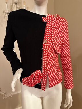 CHANEL Red Patterned and Black Two-Tone Blazer Jacket
